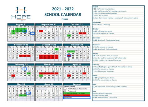 Hope Academy Calendar